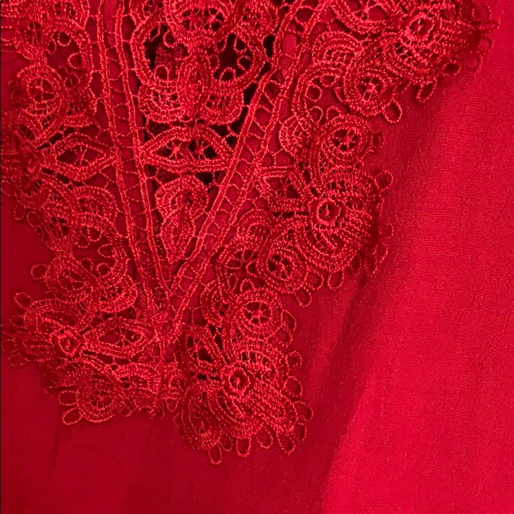 ABBELINE Red Tank w/ Lace V Neck - Picture 4 of 7